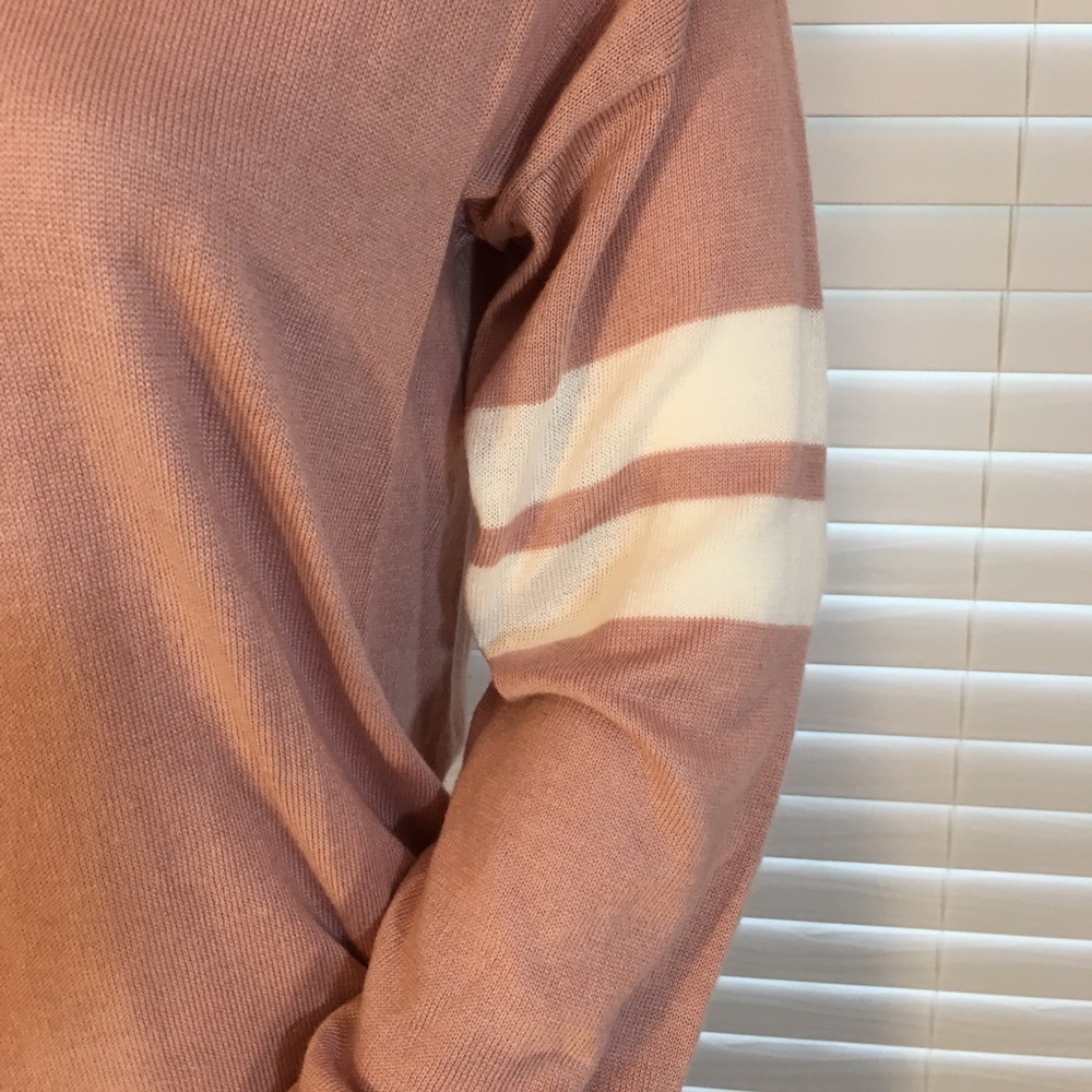 Pink Rose Long Sleeves Strip Knit Pink Cream Longline Pullover Sweater Size L - Picture 5 of 13